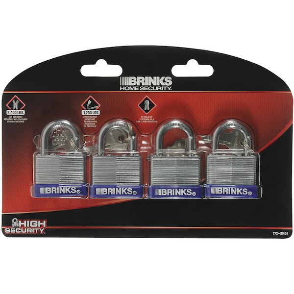 Keyed Alike Padlock, Laminated Steel, 40mm, High Security 4 PK